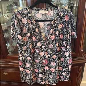 LOFT Floral Blouse - Black and Pink